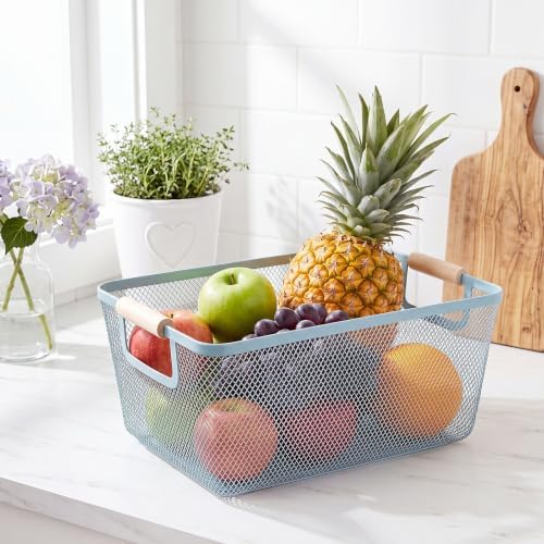 Ziliny 4 Pcs Mesh Wire Baskets for Organizing, Large, Light Blue