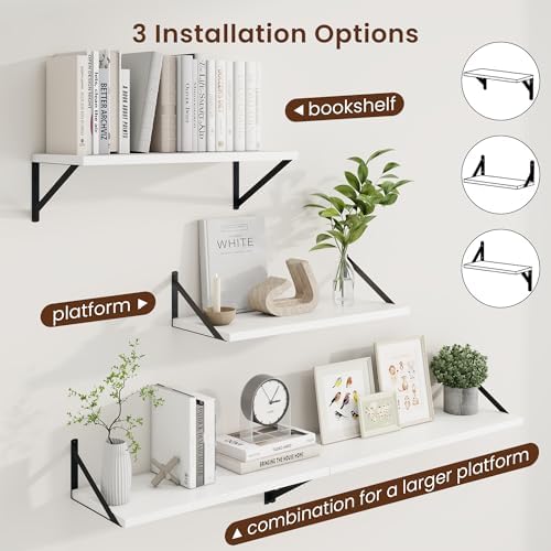 Axeman Deep Floating Shelves, 24'' x 10'' White Wall Shelves Set of 2