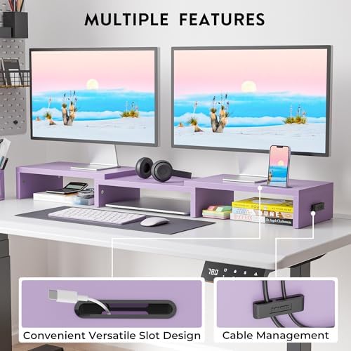 BONTEC Dual Monitor Stand Riser, Adjustable Length & Swivel Angle, Purple