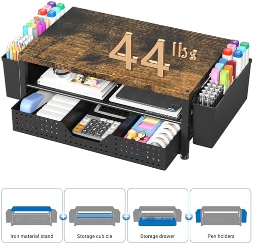 OPNICE Desk Organizers and Accessories, Computer Monitor Stand Riser with Drawer and 2 Pen Holders, Printer & Laptop Sta