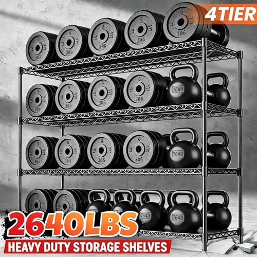 60" W Storage Shelves 2640 LBS Heavy Duty Garage Shelving, Adjustable Wire Shelving Metal Shelving with Liners, Fits 27-