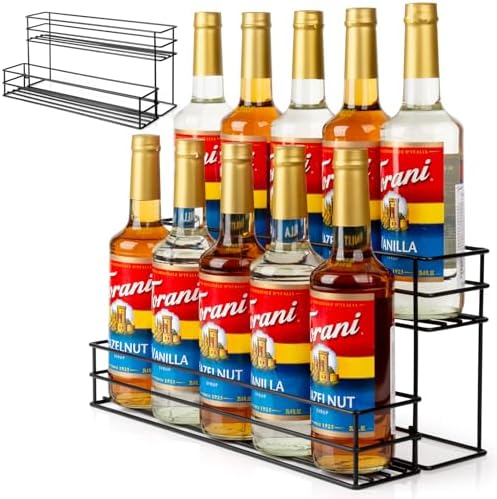 10 Bottle Capacity Coffee Syrup Organizer 2 Tier Coffee Syrup Stand Shelf for Coffee Bar Kitchen Small Wine Rack for Bar