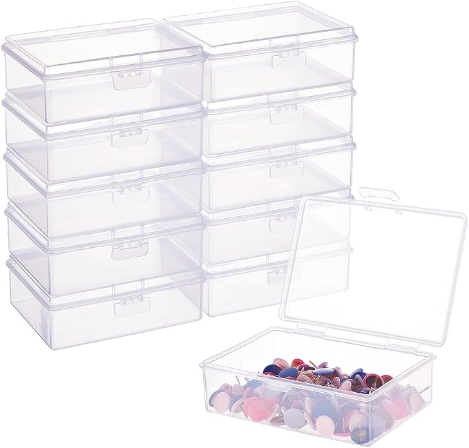 BENECREAT 12 Packs 3.8x2.7x1.3 Inches Clear Plastic Box Containers with Buckle Lids for Beads, Coins, Safety Pins and Other Craft Jewelry Watch Findings