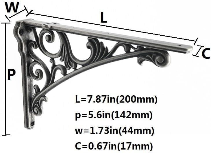 Decorative Shelf Bracket 8 inch, Rustic Antique Silver Brackets for Shelving, Heavy Duty Vintage, DIY Projects, Hardware