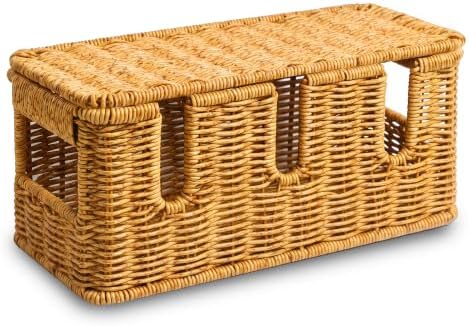 Cable Management Box, Rattan Cord Organizer for Desk & Power Strip