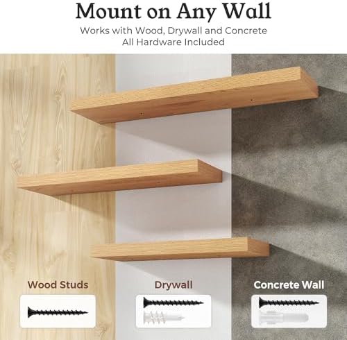 48" Natural Oak Color Floating Shelves 12inch Deep Shelf, Set of 1