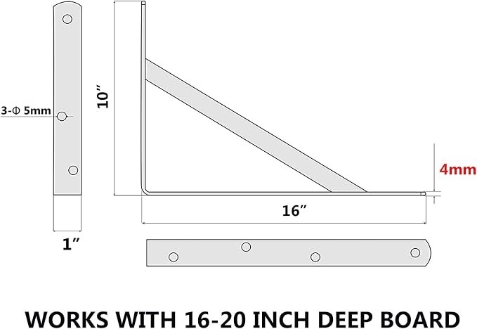 NEODROP 12-Pack 16 Inch Heavy Duty Shelf Brackets, Thicken Wall Bracket for Garage Floating Storage Shelves, 90 Degree Triangle Large L Bracket, Black Powder-Coated Steel