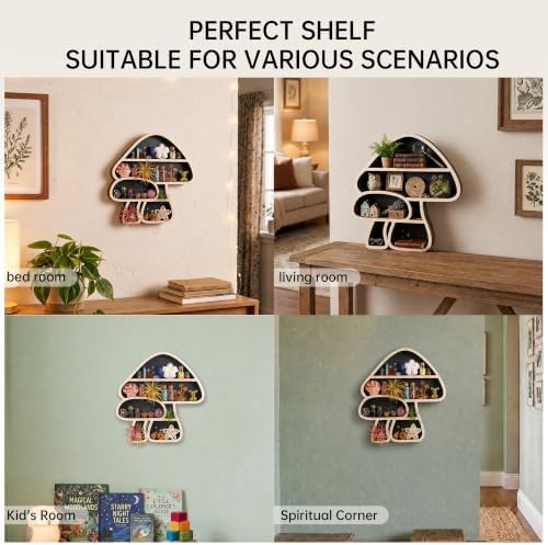 Cute Mushroom Decor, Wooden Mushroom Wall Shelf Crystal Display Shelves