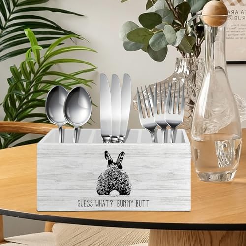 Bunny Rabbit Gifts, Easter Decor, Bunny Easter Gifts for Women, Funny Pen Pencil Holder Organizer for Desk Accessories, Wooden Box Sign Desk Decor for Home Office