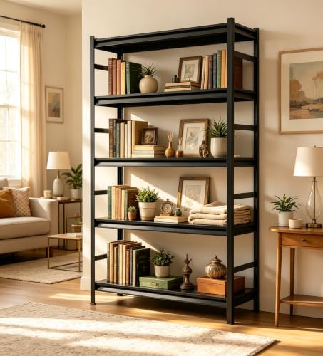Metal Bookshelf 5 Tier Adjustable Industrial Tall Bookcase Storage Shelf