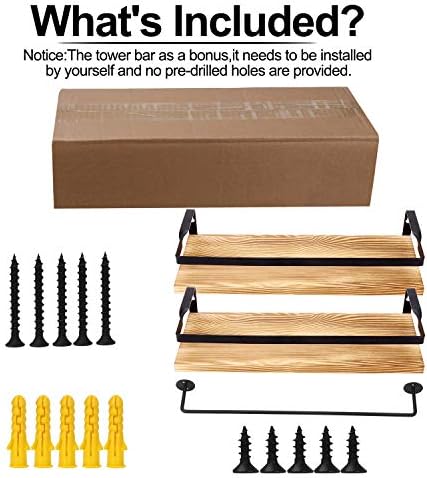 Hasitpro Bathroom Floating Shelves Rustic Wood Wall Mounted Storage Shelves for Kitchen Living Room,Sets of 2,Brown