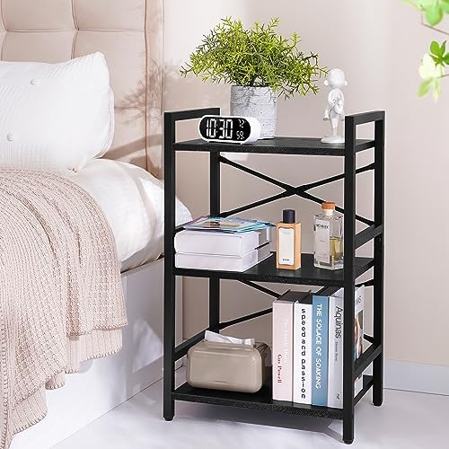 3 Tier Bookshelf, Small Book Shelf, Bookcase with Metal Frame & Wood Shelf