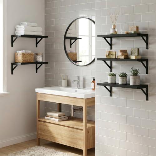 Fixwal Wall Floating Shelves for Home Decor (Black, Set of 5, 16.5 Inch)