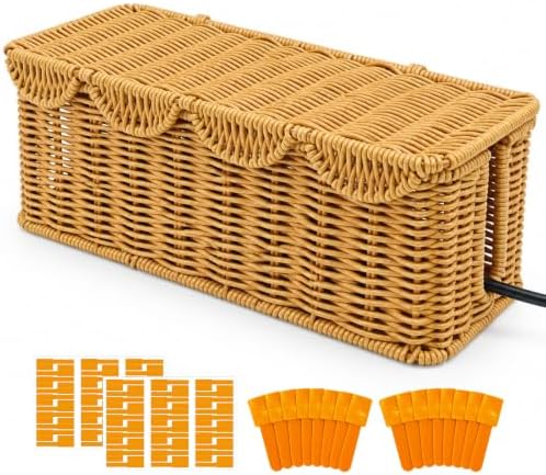 Rattan-Style Cable Management Box, Router Box Hider with 80 Accessories
