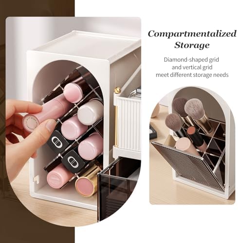 INVSSENE Stackable Makeup Organizer Countertop, Storage Perfume Skincare Cosmetic Lipstick Face Mask Makeup Brush Palett