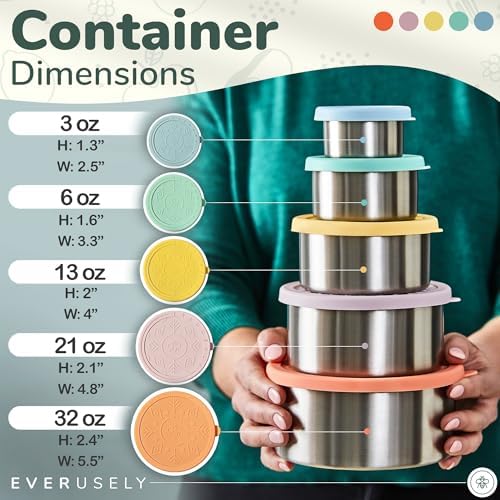 Stainless Steel Food Containers, Metal Lunch Boxes, Set of 5, Bright