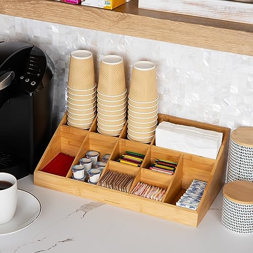 Mind Reader Cup and Condiment Station, Countertop Org, Coffee Bar, Rayon from Bamboo Cup, 18.125"L x 9.5"W x 6.5"H, Brow