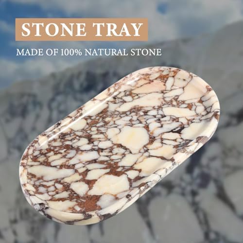 Koville Natural Decorative Marble Bathroom Tray, 12"x6" Calacatta Viola Marble Catchall Tray for Bathroom, Stone Perfume