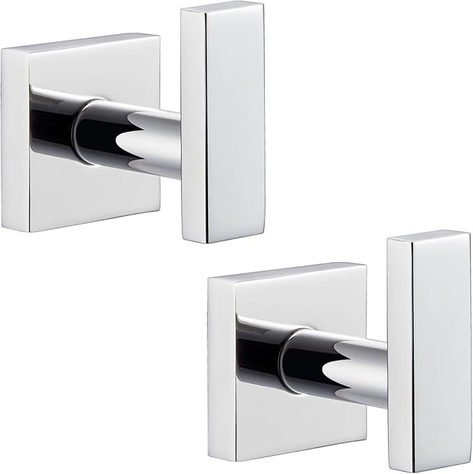 Angle Simple Bath Towel Hook 2 Pack, Stainless Steel Square Robe Coat Holder for Wall, Bathroom Kitchen Garage Wall Hook for Hanging Tools, Polished Chrome