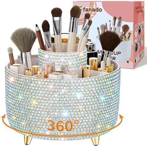 fanado Bling 360° Rotate Makeup Brush Holder Organizer, Makeup Organizers Countertop, Makeup organization and Skincare S