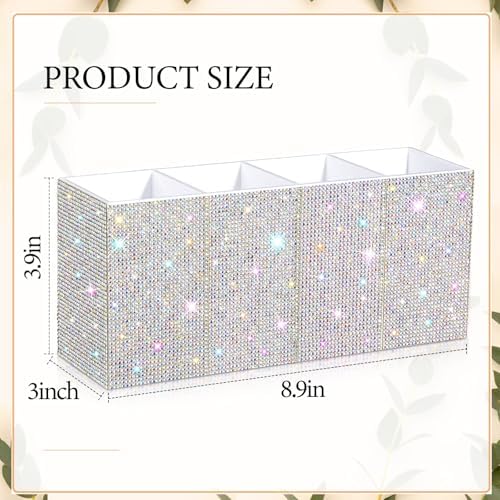 Rhinestone Desk Organizer, White Pen Makeup Brush Holder