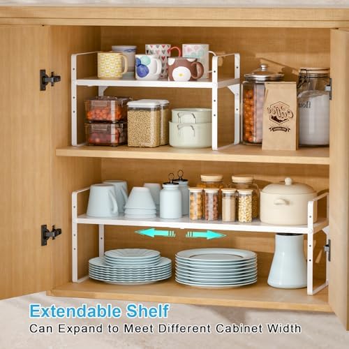 15.5 to 25.5 Inch Kitchen Cabinet Shelf Organizers, Adjustable Kitchen Counter Shelf Organizer, Set of 4 Expandable Coun