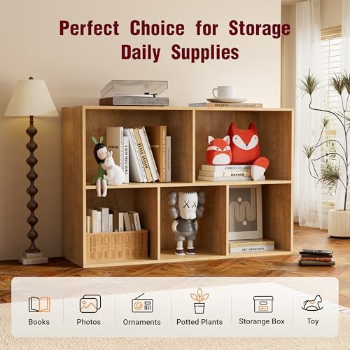 Book Shelf, Wooden Cube Storage Organizer with 11" Open Cubes, Stackable Modular Bookcase for Room Divider Storage, 2 Ti