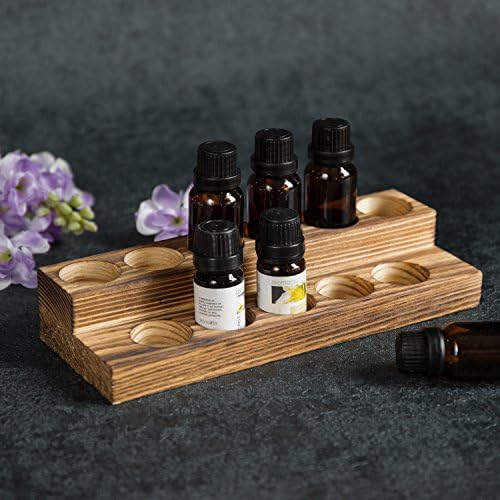 MyGift 8.5 Inch Burnt Wood Essential Oil Holder, 2 Tier Rack, Holds 11