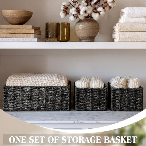 Set of 4 Black Small Wicker Basket, Classic