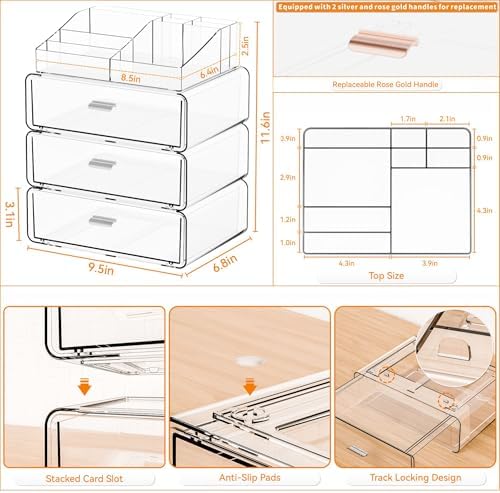 Yieach 4 Tier Clear Acrylic Makeup Organizers with Drawers,Tiered Countertop Make up Storage Organizer for Dresser Top a