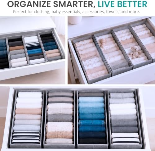 ZENO Drawer Organizer for MALM Furniture - 4 Pack Clothes Organizer and Storage - Fabric Closet Divider Baskets for Underwear, Socks & Clothes - Nursery Dresser & Wardrobe Organization System