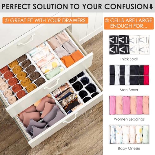 Criusia Drawer Organizer Clothes, 16 Pack Dresser Organizer Bins for Baby Clothes, Underwear Sock, Fabric Closet Organiz