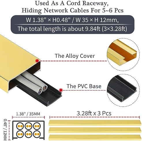 Aluminium Alloy U Shape Edge Trim Strip Decoration Profiles with Base, Metal Cable Raceway Cord Protector Hider Condense