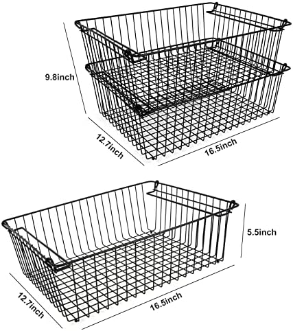 Set of 2 Stackable XXL Wire Baskets For Pantry Storage and Organization -16x12in Large Metal Food Baskets -Vegetable,Fru