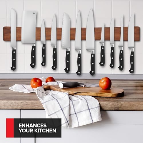 24 Inch Acacia Wood Magnetic Knife Holder with Multipurpose Use, Magnetic Knife Holders for Kitchen, Wooden Knife Rack, 