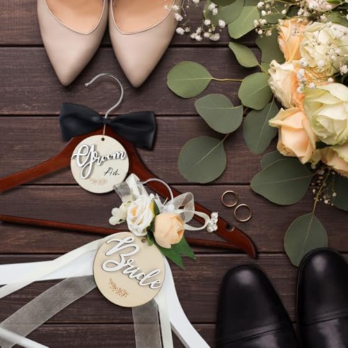 FillTouch 2 Pack Bride and Groom Wedding Hanger, Brown, White, Flower