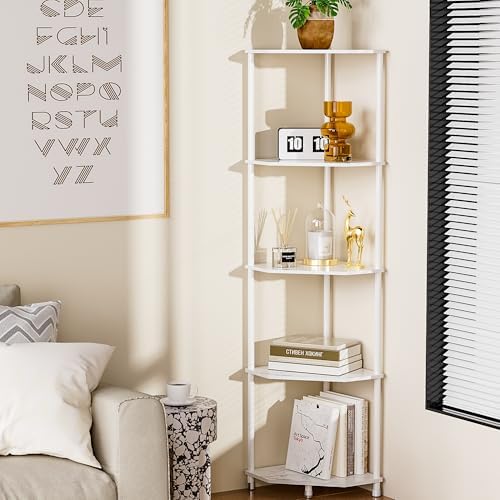 5 Tier Corner Shelf Stand, 50.2", Marble White