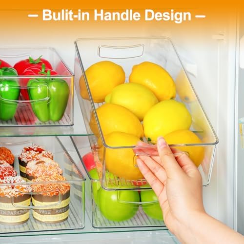 Hudgan Clear Storage Bins 8 Packs for Refrigerator, 4 Large Stackable Pantry Organizer Bins and 4 Medium Storage Plastic