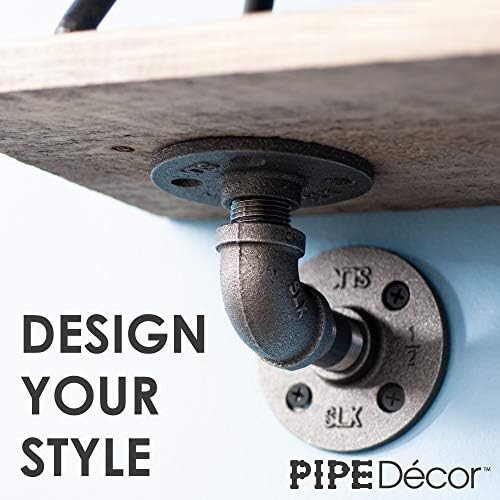 PIPE DECOR Industrial Pipe Shelf Brackets, 2 Inch, 4 Pack – Wall Mounted Double Flange Floating Shelf Hardware, Rustic V