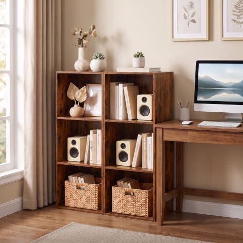 3 Cube Storage Organizer, 3 Tier Cube Cubby Shelf, Narrow Bookshelf Brown