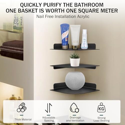 Corner Shelf for Bedroom, Corner Shelves Radial Shape with Four Mounting Holes Corner Shelf Wall Mounted Perfect for Bed