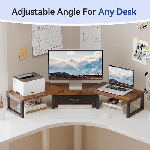 Desk Organizers and Accessories, Dual Monitor Stand Riser with Drawer, Computer Monitor Stand, Adjustable Desk Shelf for