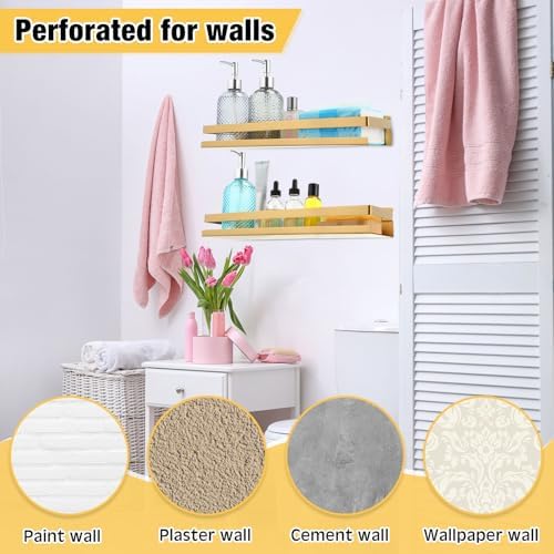 Lallisa 2 Pieces Stainless Steel Shelf Bathroom Shower Floating Shelves Wall Mounted Shower Caddy Basket Shelf Storage O