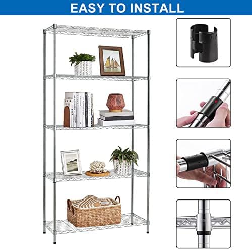 Storage Shelves,5 Tier 1250Lbs Capacity Wire Shelving Unit NSF Metal Shelf Organizer Adjustable Height Heavy Duty Steel 