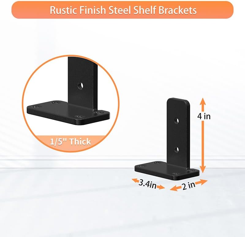 Floating Shelf Brackets Upgraded,4 inch, Black Heavy Duty Iron Shelf Brackets, Industrial Modern Floating Shelf Support 
