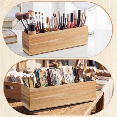 Jetec Wooden Pencil Pen Holder for Desk, Acacia Wood, 6 Compartments