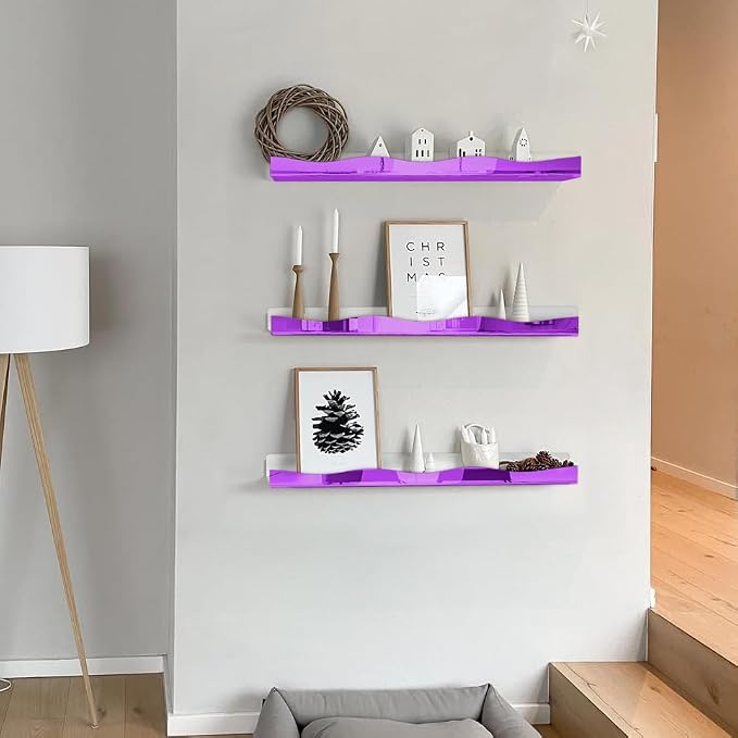 YMVV 15.7 in Large Purple Reflective Acrylic Mounted Floating Shelf, Perfume Organizer Shelf, Modern Bathroom Storage Toy Display Organizer Decor 4 Pack