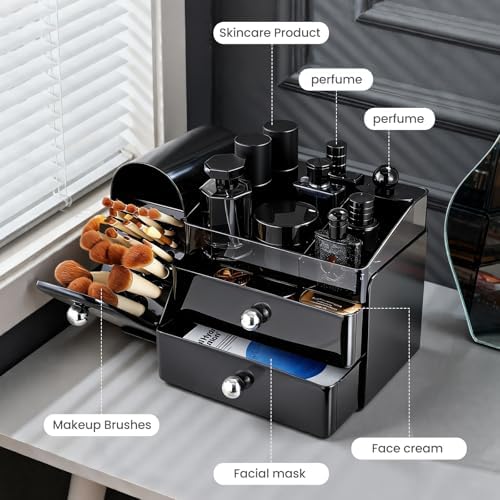 Makeup Organizer Countertop with Makeup Brush Holder,Black