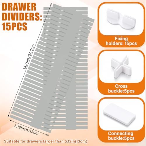 Blosssound 15 Pcs 5.12 Tall Drawer Divider, Adjustable Organizer, Grey