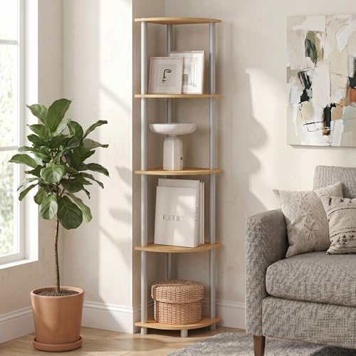 5-Tier Corner Bookshelf, Corner Shelf for Organization and Storage, Open Storage Shelves, Home Office, Living Room, Gara